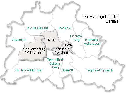 Land Berlin, Lage der Verwaltungsbezirke